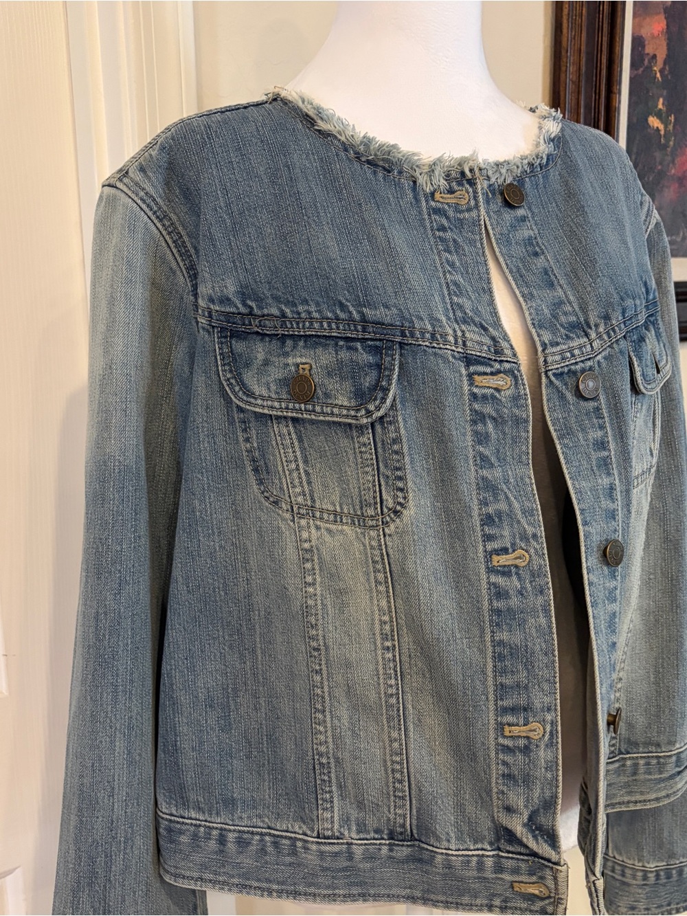 Women’s Light Blue Denim Jacket with Raw Hem Size 2X Chaps - Picture 2 of 9